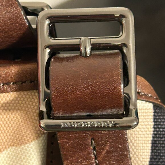 BURBERRY Mega Nova Check Large Canvas and Leather Handbag Cinch Shopper Tote - Picture 5 of 12